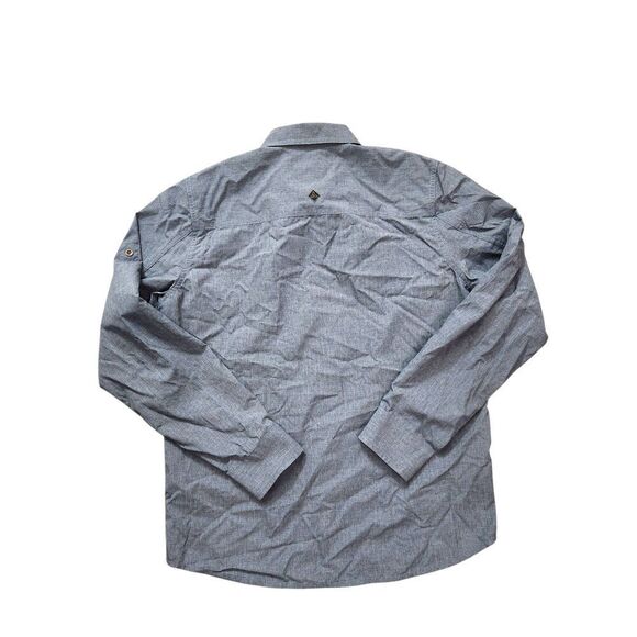 PrAna Men's Med button up Hiking Outdoor shirt Blue chest pocket Roll Tab nylon - Picture 9 of 10